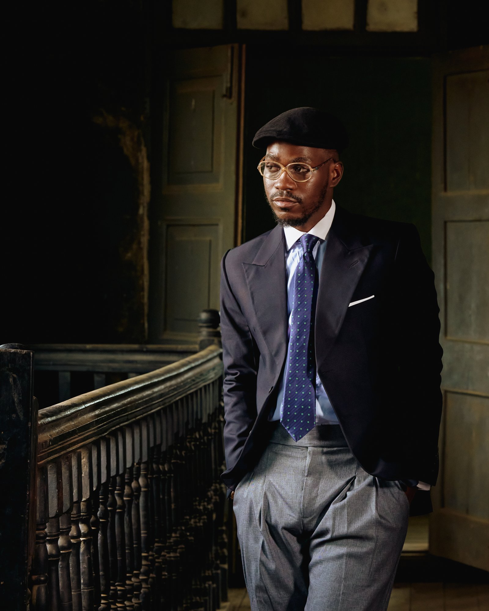 Navy Blue Peak Lapel 2 Button Corporate Suit